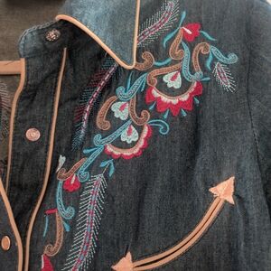 Scully Blue Denim Shirt with Floral Embroidery